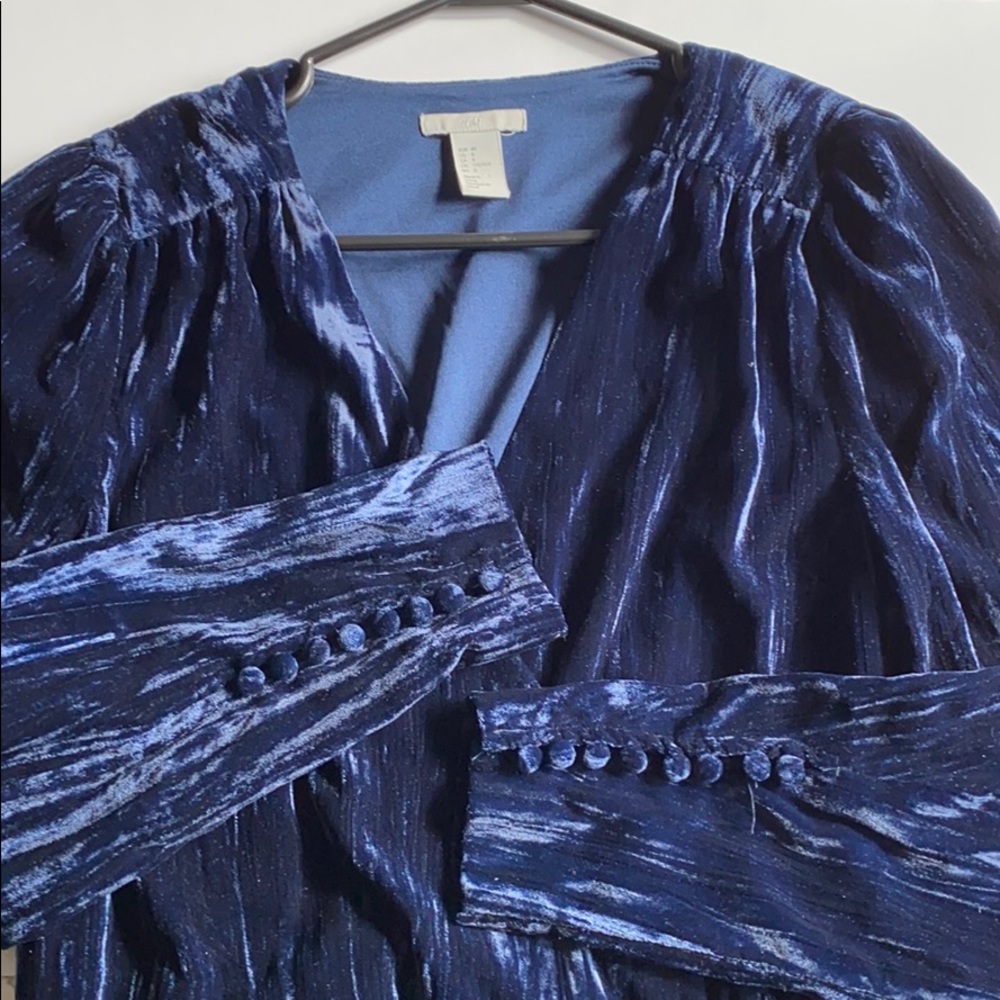 H&M Faux-Suede Navy Deep V Dress